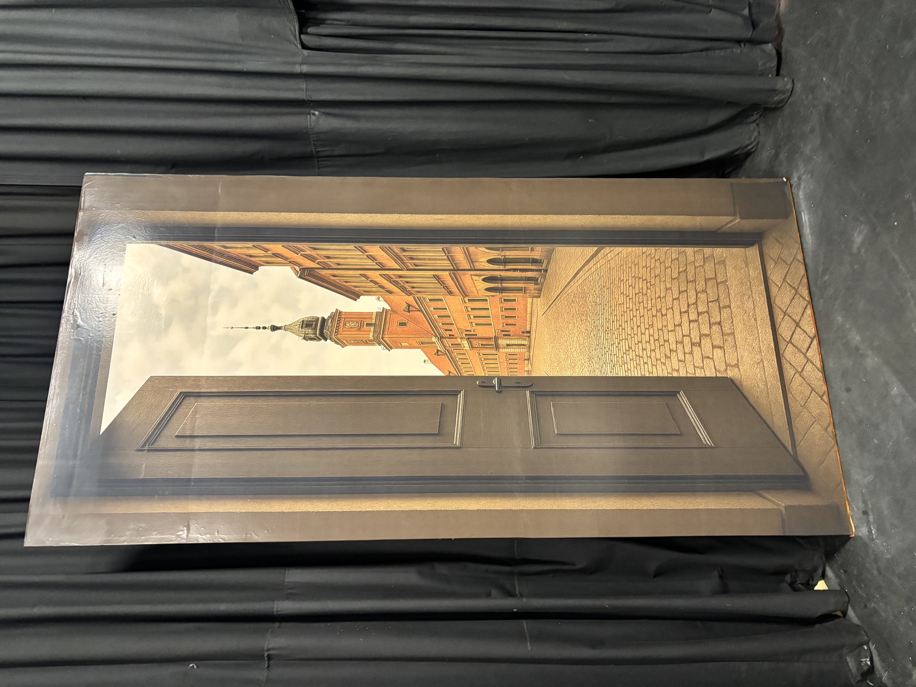 A painted doorway on the stage